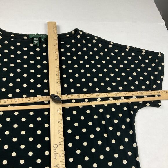 Lauren Ralph Lauren Tee M Black Cream Polka Dot Short Sleeve Preppy Classic Top - Picture 7 of 9